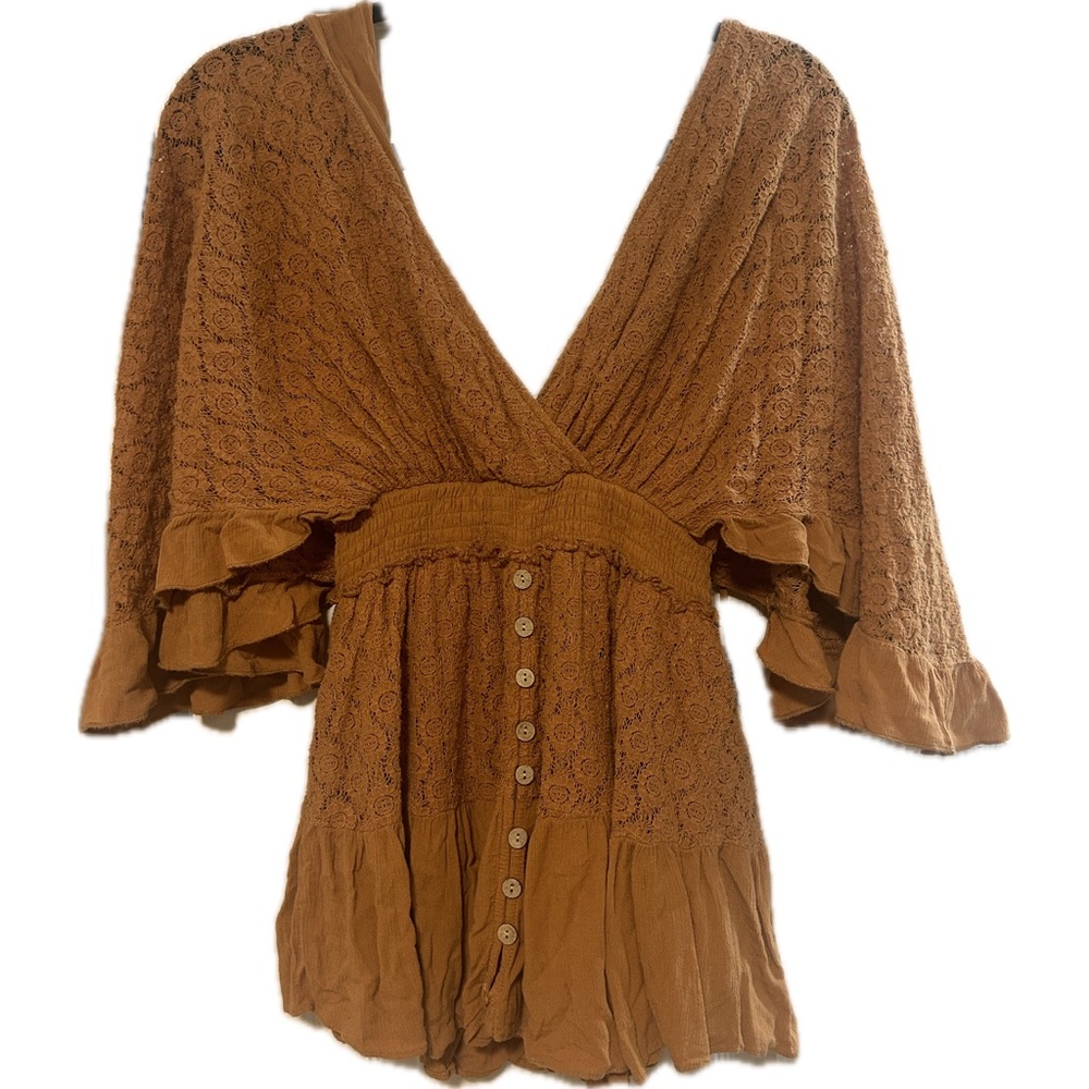 Free People As You Are Crochet Lace Romper | Size XS | Burnt Sienna/Burnt Orange - Picture 2 of 4